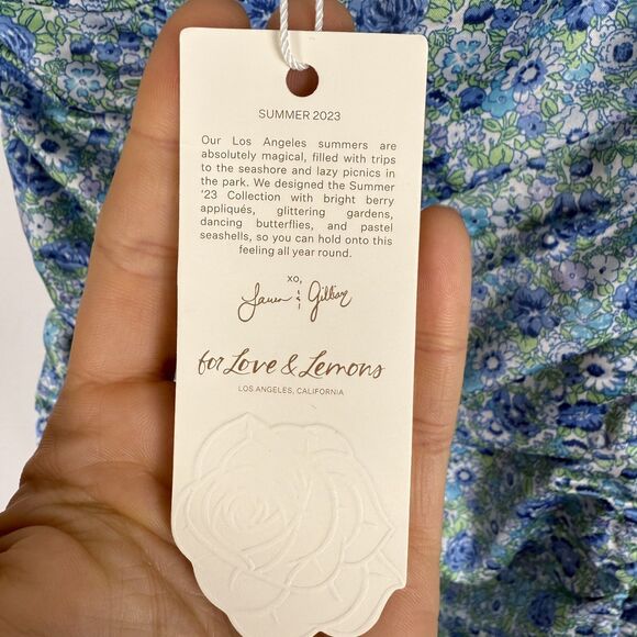 For Love & Lemons Blue Floral Alana Ruched Mini Dress | Bodycon Puff Sleeves - Picture 7 of 11